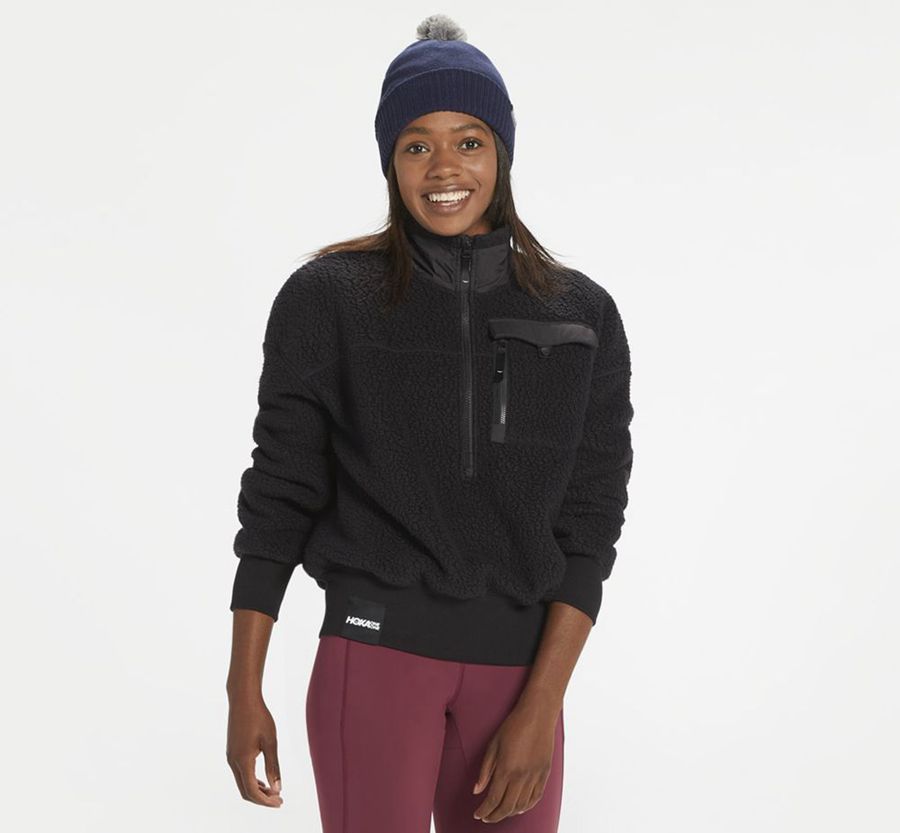 Hoka One One Fleece Sky Pullover - Women Jackets - Black,Australia TOF-741985